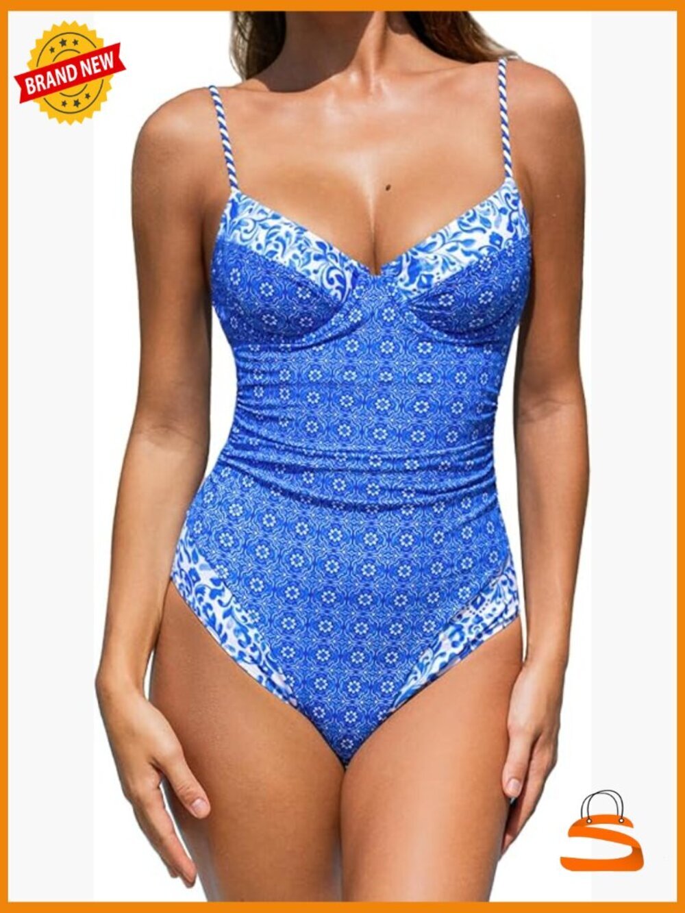 V Neck One Piece Swimsuit Underwire Push Up Tummy Control Back Cutout